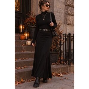 Sweet Black Knit Maxi Skirt Small Made in USA Goth Y2K Long Flowy
